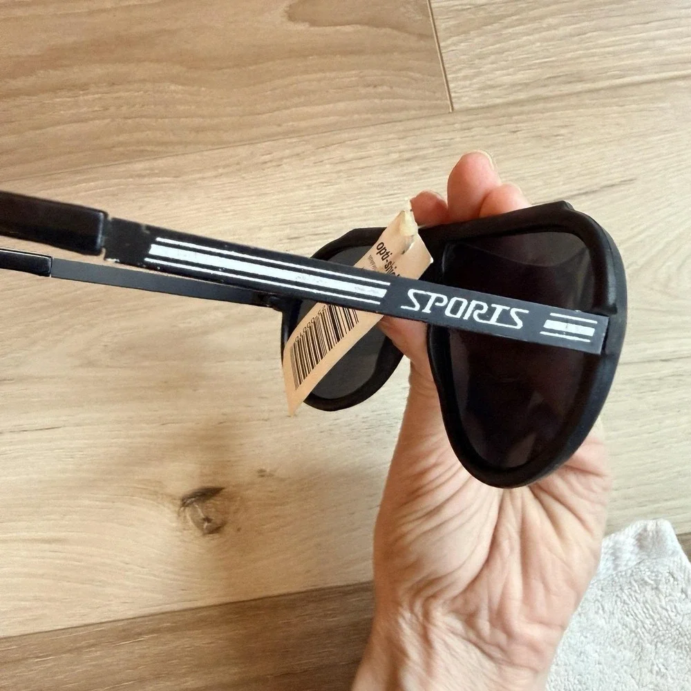 Sports Aviator Sunglasses Vintage Opti-Shield Black Frame Black Lens‎